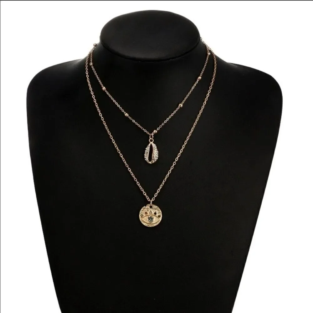 Necklace Multilayer Nazar & Shell Zinc Alloy Cute